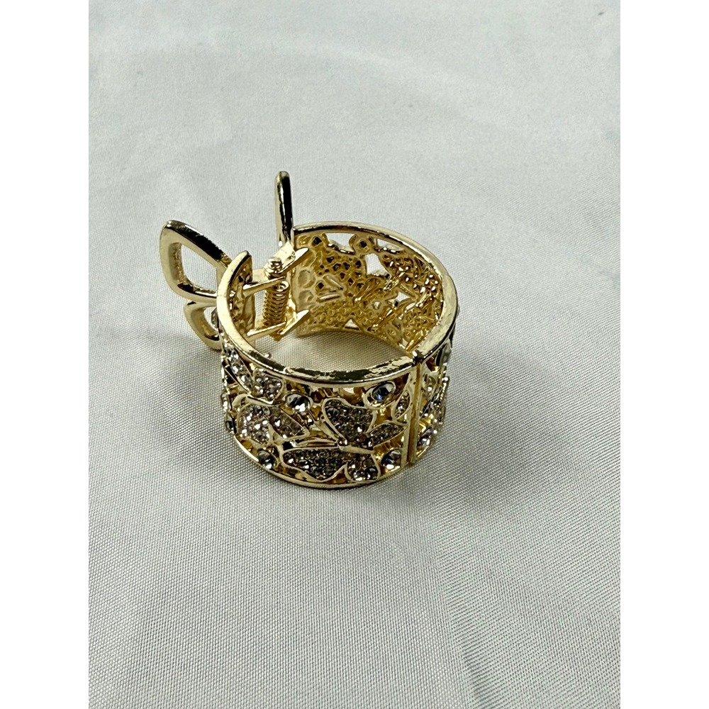 Gold Butterfly Ponytail Cuff Hair Clip Rhinestone Filigree Claw Accessory Y2K